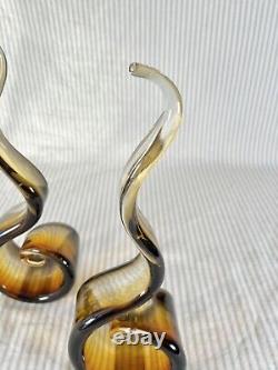 Vintage Murano Glass Amber Swirl Bookends