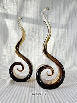 Vintage Murano Glass Amber Swirl Bookends