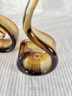 Vintage Murano Glass Amber Swirl Bookends