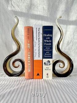 Vintage Murano Glass Amber Swirl Bookends