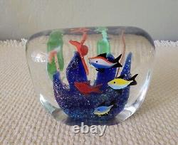 Vintage Murano Glass Aquarium Fish Block Paperweight Cedenese 1950s EUC