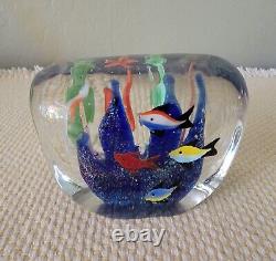 Vintage Murano Glass Aquarium Fish Block Paperweight Cedenese 1950s EUC