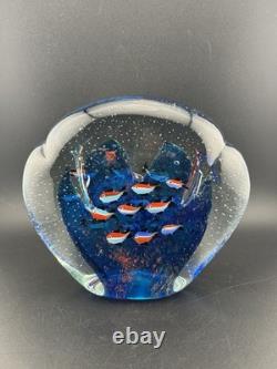 Vintage Murano Glass Aquarium LARGE Paperweight with 19 Tetras Fish MINT