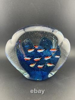 Vintage Murano Glass Aquarium LARGE Paperweight with 19 Tetras Fish MINT