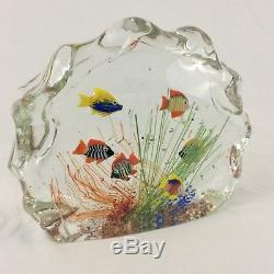 Vintage Murano Glass Aquarium Paperweight Italian Art Signed 90s Tropical Fish