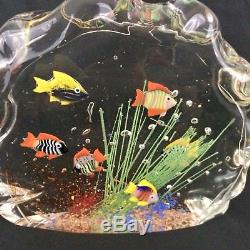 Vintage Murano Glass Aquarium Paperweight Italian Art Signed 90s Tropical Fish