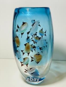 Vintage Murano Glass Aquarium Vase Fish Under Water 8 1/2 22cm
