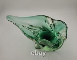 Vintage Murano Glass Art Ashtray Dish Heavy Green Clear 9×5