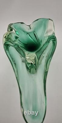 Vintage Murano Glass Art Ashtray Dish Heavy Green Clear 9×5