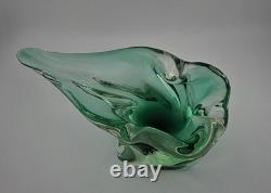 Vintage Murano Glass Art Ashtray Dish Heavy Green Clear 9×5