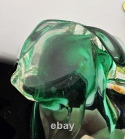 Vintage Murano Glass Art Ashtray Dish Heavy Green Clear 9×5