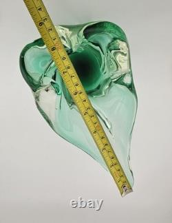 Vintage Murano Glass Art Ashtray Dish Heavy Green Clear 9×5