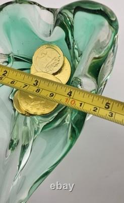 Vintage Murano Glass Art Ashtray Dish Heavy Green Clear 9×5