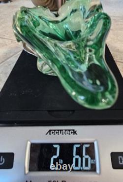Vintage Murano Glass Art Ashtray Dish Heavy Green Clear 9×5