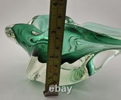 Vintage Murano Glass Art Ashtray Dish Heavy Green Clear 9×5