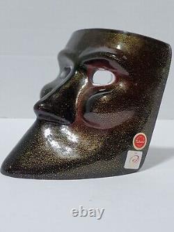 Vintage Murano Glass Art Mask With Gold Specks & Original Labels Free Shipping