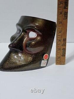 Vintage Murano Glass Art Mask With Gold Specks & Original Labels Free Shipping