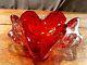 Vintage Murano Glass Ashtray MCM Antique Red/Orange Silver Flake Heart Bubbles