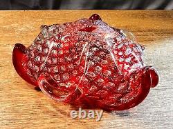 Vintage Murano Glass Ashtray MCM Antique Red/Orange Silver Flake Heart Bubbles