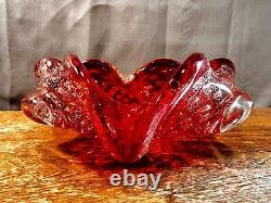 Vintage Murano Glass Ashtray MCM Antique Red/Orange Silver Flake Heart Bubbles