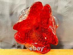 Vintage Murano Glass Ashtray MCM Antique Red/Orange Silver Flake Heart Bubbles