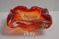 Vintage Murano Glass Ashtray Ruffled Red Orange 4+LBS Collectible Italian Italy