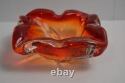 Vintage Murano Glass Ashtray Ruffled Red Orange 4+LBS Collectible Italian Italy