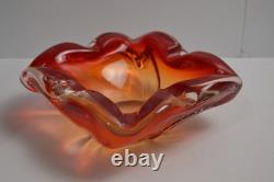 Vintage Murano Glass Ashtray Ruffled Red Orange 4+LBS Collectible Italian Italy