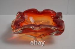 Vintage Murano Glass Ashtray Ruffled Red Orange 4+LBS Collectible Italian Italy