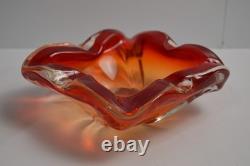 Vintage Murano Glass Ashtray Ruffled Red Orange 4+LBS Collectible Italian Italy