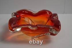 Vintage Murano Glass Ashtray Ruffled Red Orange 4+LBS Collectible Italian Italy
