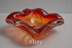 Vintage Murano Glass Ashtray Ruffled Red Orange 4+LBS Collectible Italian Italy