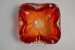 Vintage Murano Glass Ashtray Ruffled Red Orange 4+LBS Collectible Italian Italy