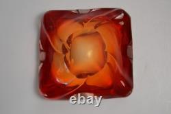 Vintage Murano Glass Ashtray Ruffled Red Orange 4+LBS Collectible Italian Italy