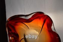Vintage Murano Glass Ashtray Ruffled Red Orange 4+LBS Collectible Italian Italy