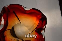 Vintage Murano Glass Ashtray Ruffled Red Orange 4+LBS Collectible Italian Italy