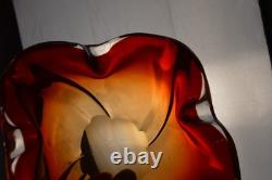 Vintage Murano Glass Ashtray Ruffled Red Orange 4+LBS Collectible Italian Italy
