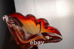 Vintage Murano Glass Ashtray Ruffled Red Orange 4+LBS Collectible Italian Italy
