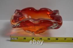 Vintage Murano Glass Ashtray Ruffled Red Orange 4+LBS Collectible Italian Italy