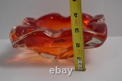 Vintage Murano Glass Ashtray Ruffled Red Orange 4+LBS Collectible Italian Italy