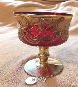 Vintage Murano Glass Barbini 1950s Italy 24K Gold Compote Christmas Red Goblet