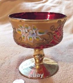 Vintage Murano Glass Barbini 1950s Italy 24K Gold Compote Christmas Red Goblet