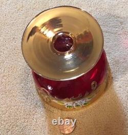 Vintage Murano Glass Barbini 1950s Italy 24K Gold Compote Christmas Red Goblet