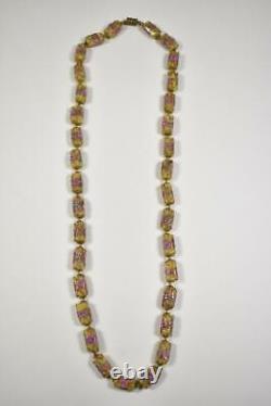 Vintage Murano Glass Bead Necklace 28 Yellow & Rose