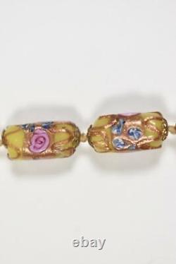 Vintage Murano Glass Bead Necklace 28 Yellow & Rose