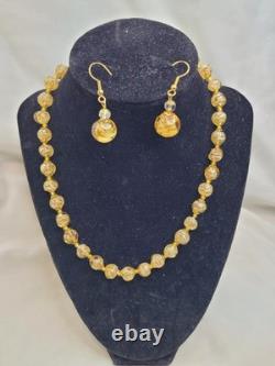Vintage Murano Glass Bead Necklace Gold Foil knotted Earrings READ