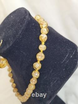 Vintage Murano Glass Bead Necklace Gold Foil knotted Earrings READ