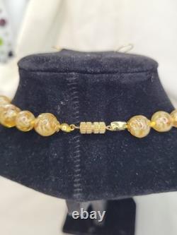 Vintage Murano Glass Bead Necklace Gold Foil knotted Earrings READ