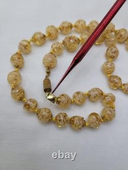 Vintage Murano Glass Bead Necklace Gold Foil knotted Earrings READ