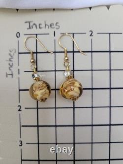 Vintage Murano Glass Bead Necklace Gold Foil knotted Earrings READ